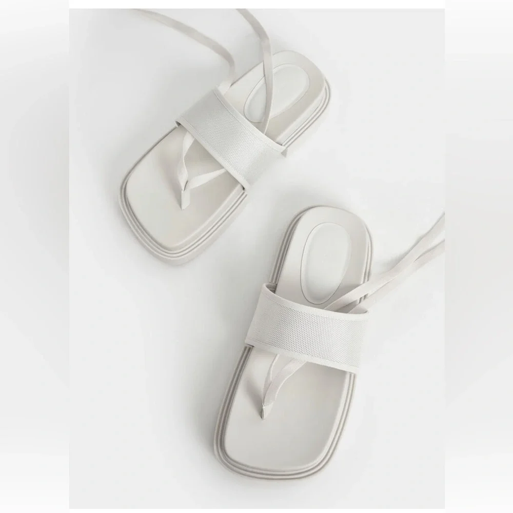 CHARLES & KEITH sandals. Alex Recycled Polyester Tie-Around Thong Sandals - Picture 6 of 8
